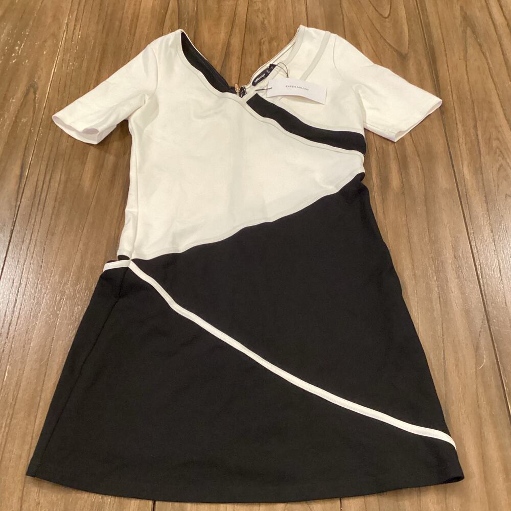 Karen Millen Color Block Jersey short sleeve zipper detail mini Shift Dress 8